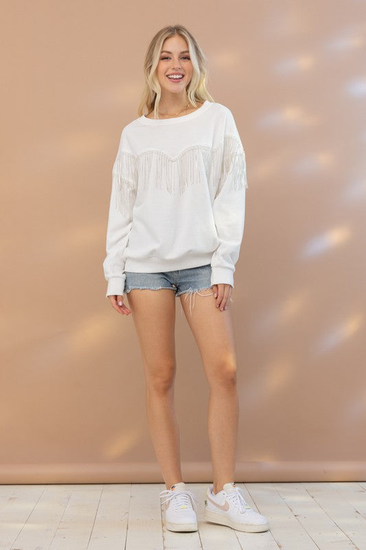 WILLOW RHINESTONE FRINGE SWEATSHIRT