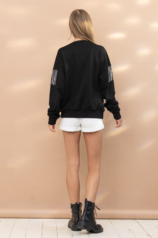 WILLOW RHINESTONE FRINGE SWEATSHIRT