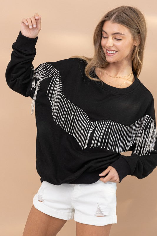 WILLOW RHINESTONE FRINGE SWEATSHIRT