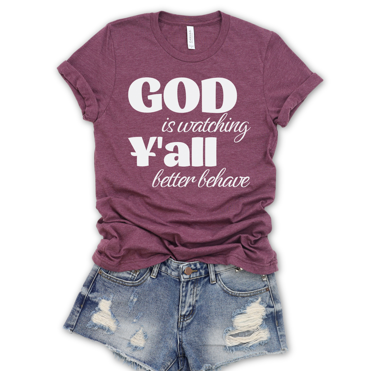 FUNNY GOD IS WATCHING Y’ALL SOFT FAITH BASED TEE