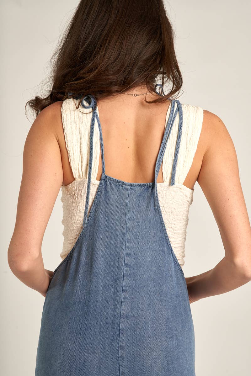 OLIVIA TIE SHOULDER CHAMBRAY MAXI DRESS