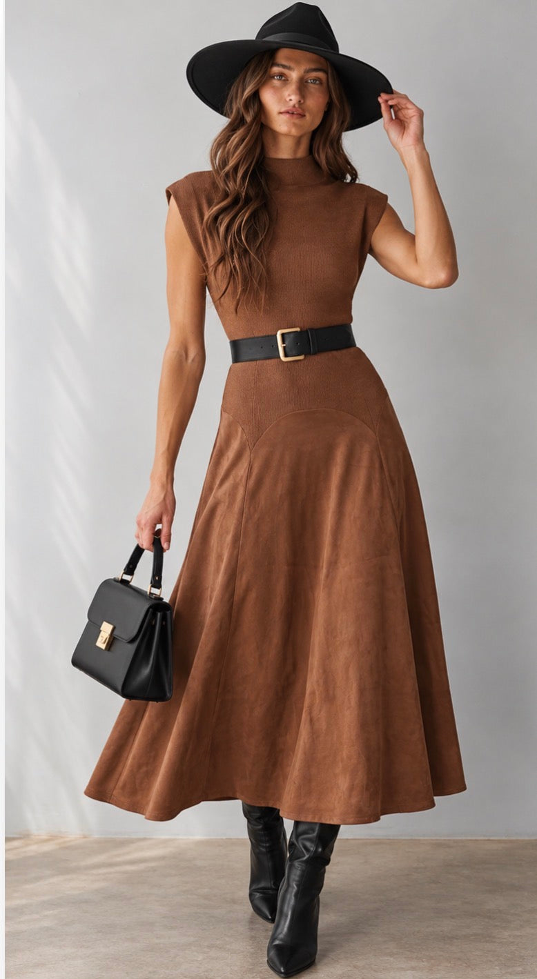 LYSSA SWEATER-SUEDE MIDI DRESS