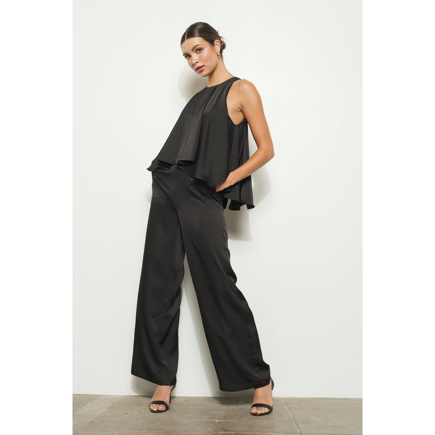 EMMA SATIN FLOWY WIDE LEG ELEGANT SLEEVELESS JUMPSUIT