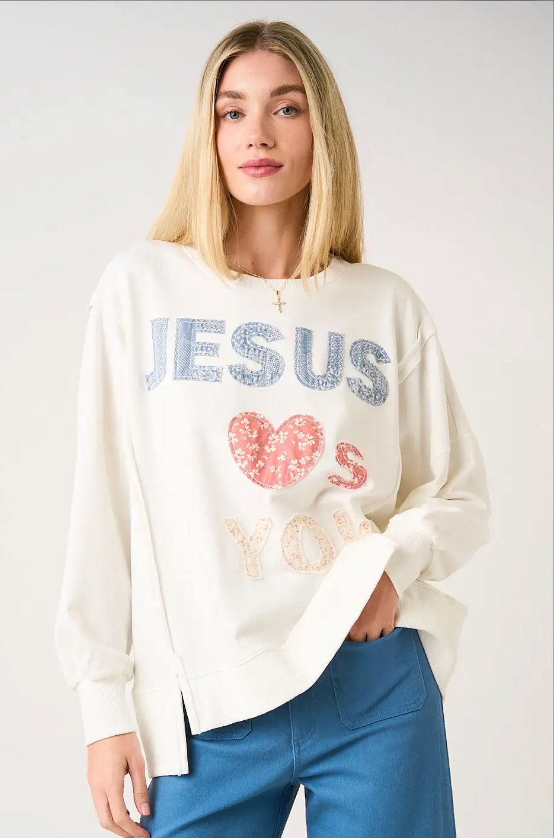 JESUS LOVES YOU PATCHWORK SWEATSHIRT