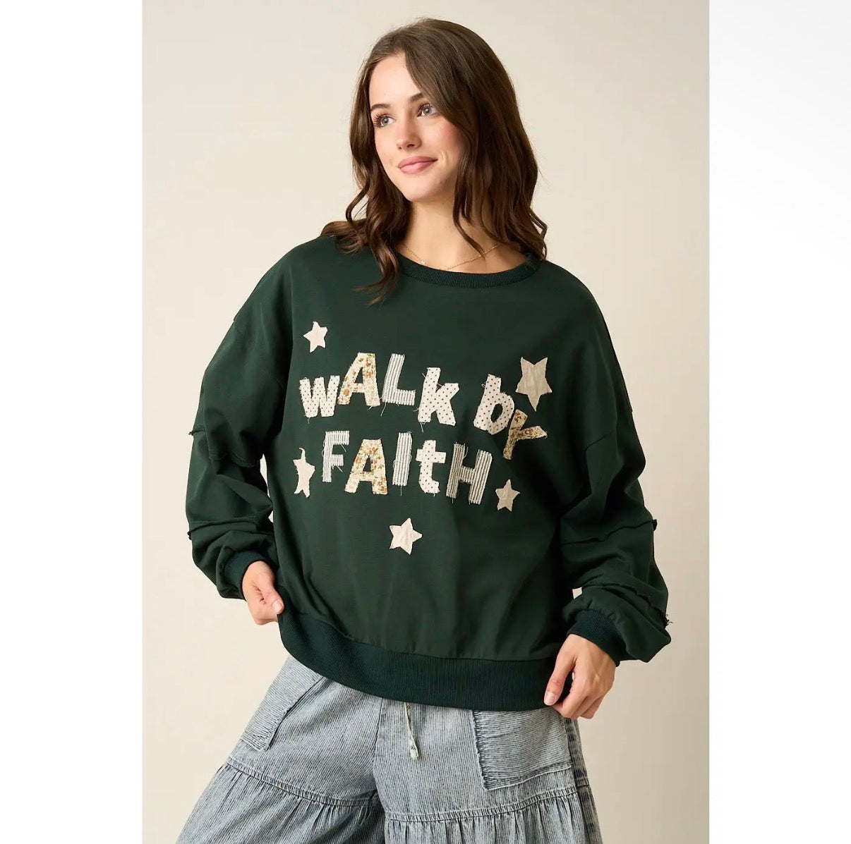 WALK BY FAITH PATCHWORK SWEATSHIRT