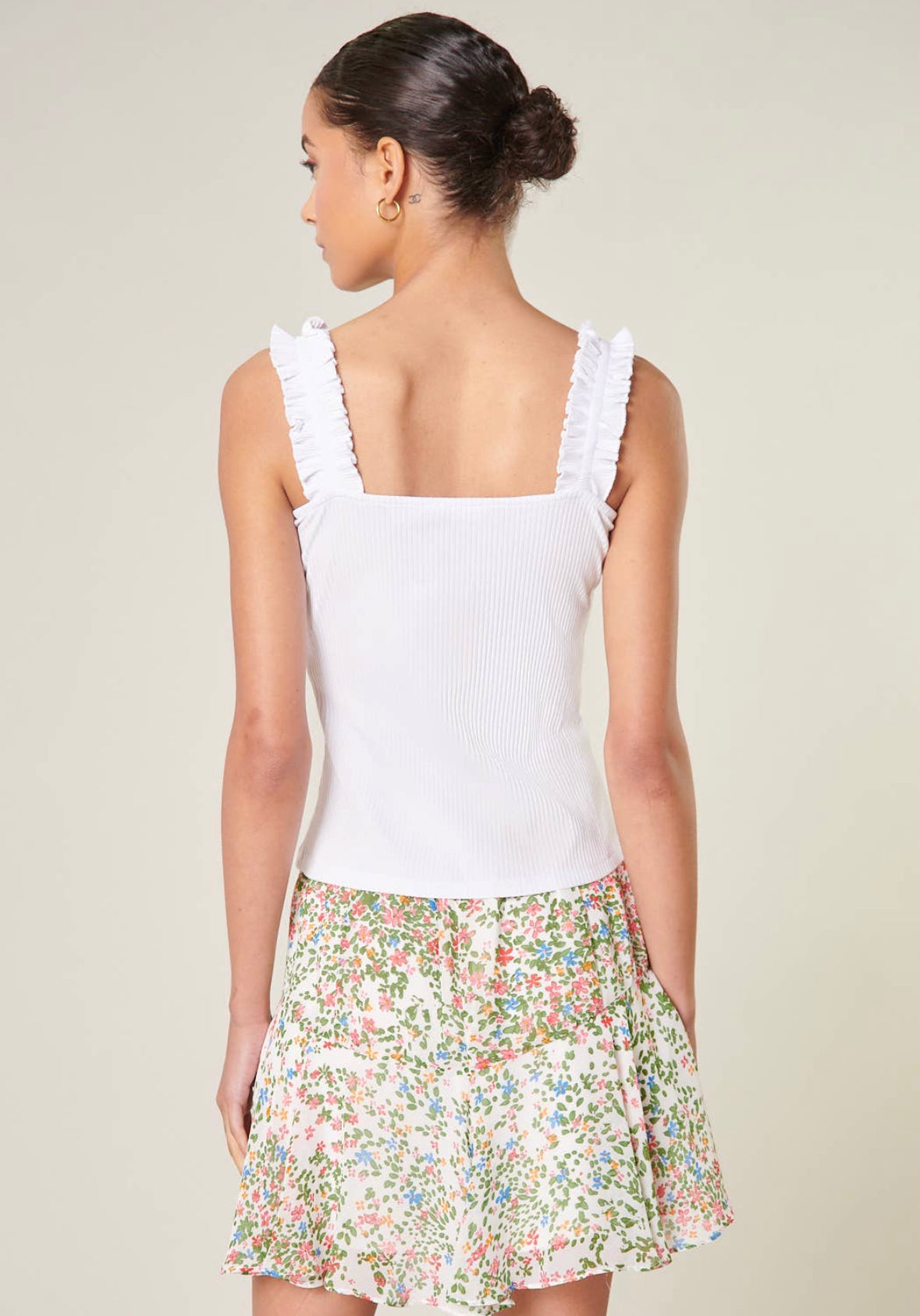 BEV RIBBED KNIT RUFFLED STRAP TANK