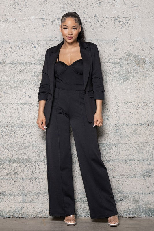 DEITRA THREE PIECE STRETCH KNIT PANT SUIT