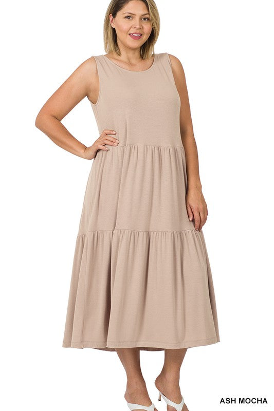 IRINA PLUS SLEEVELESS TIERED MIDI DRESS