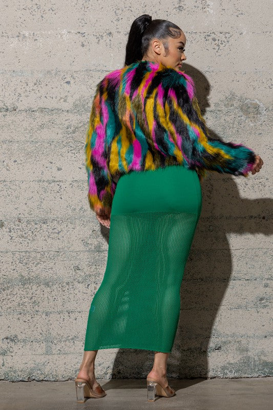 MULTI COLOR FURY COAT WITH SATIN LINING
