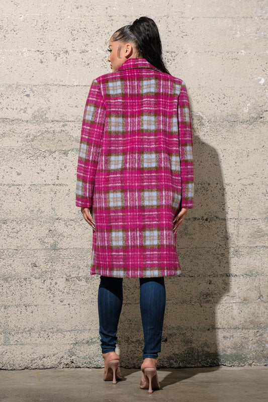 OVER SIZE CHECKER KNEE LENGTH COAT