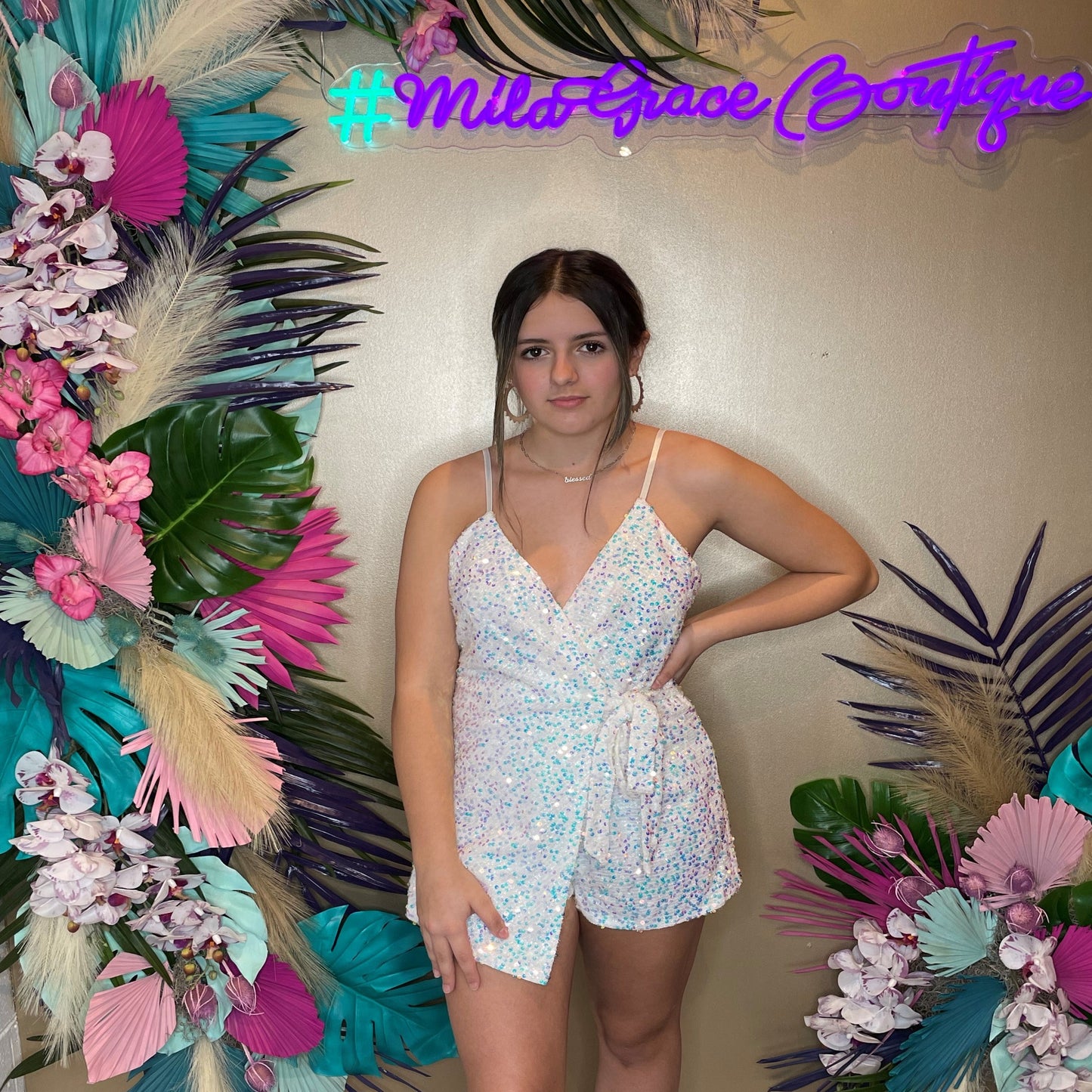 ZOE SEQUINED FRONT TIE ROMPER