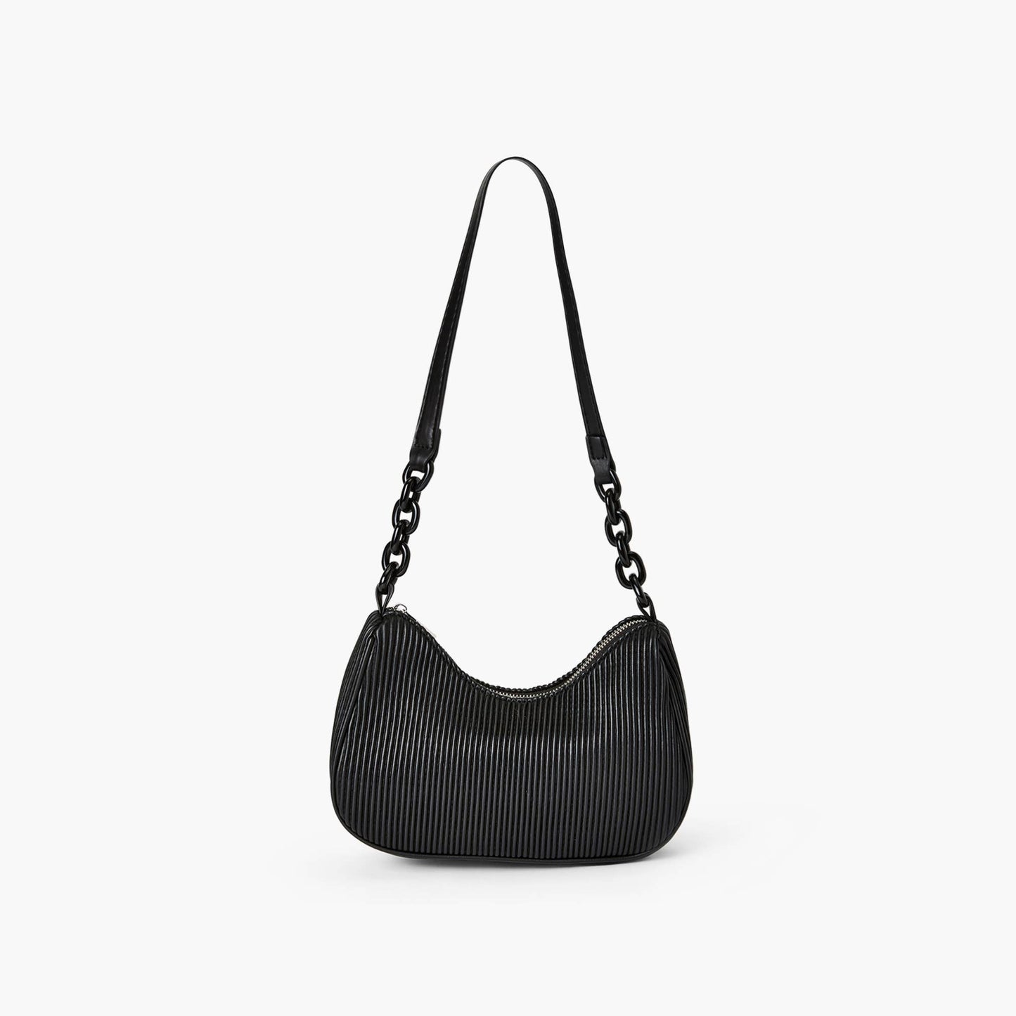 BLACK VEGAN LEATHER PLEATED SHOULDER BAG