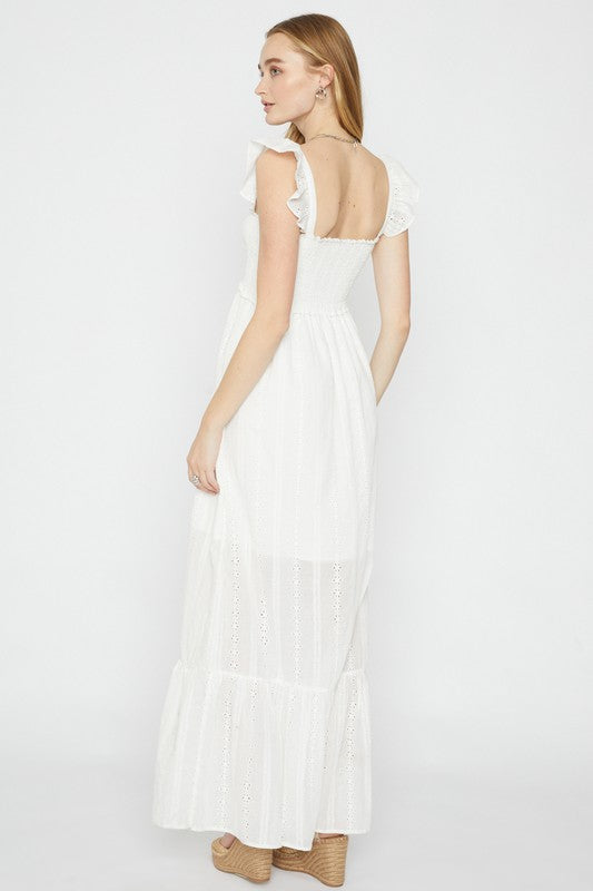 SMOCKED RUFFLE LONG DRESS