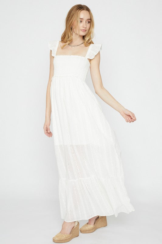 SMOCKED RUFFLE LONG DRESS