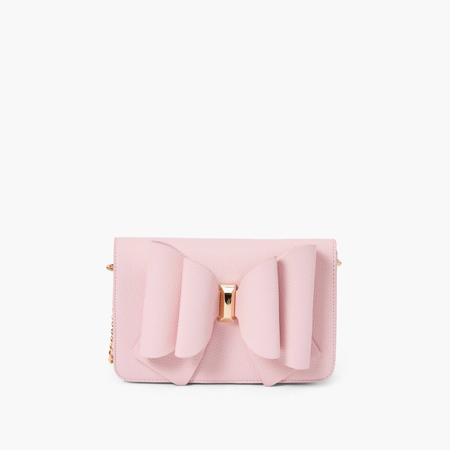 PINK VEGAN LEATHER OVERFLAP BOW CROSSBODY