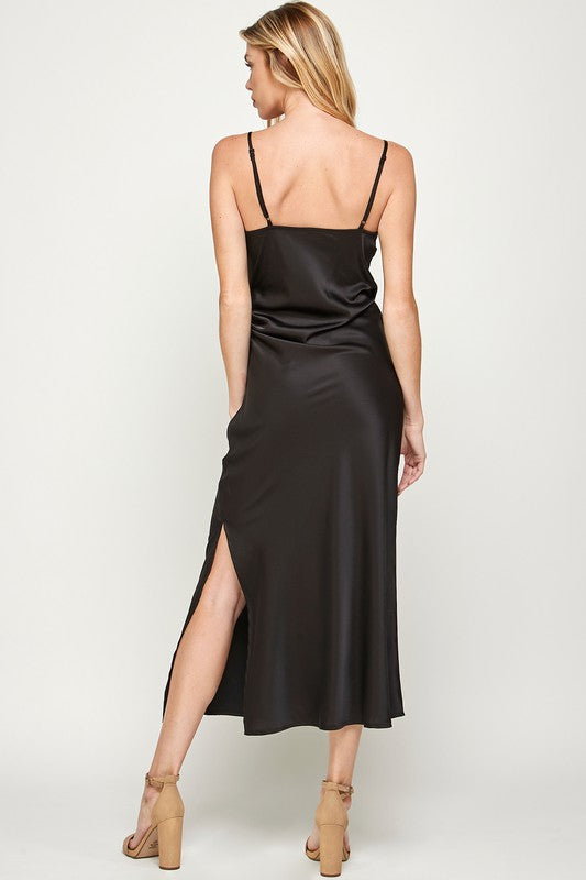 JAYE RUCHED WRAP SATIN MIDI DRESS