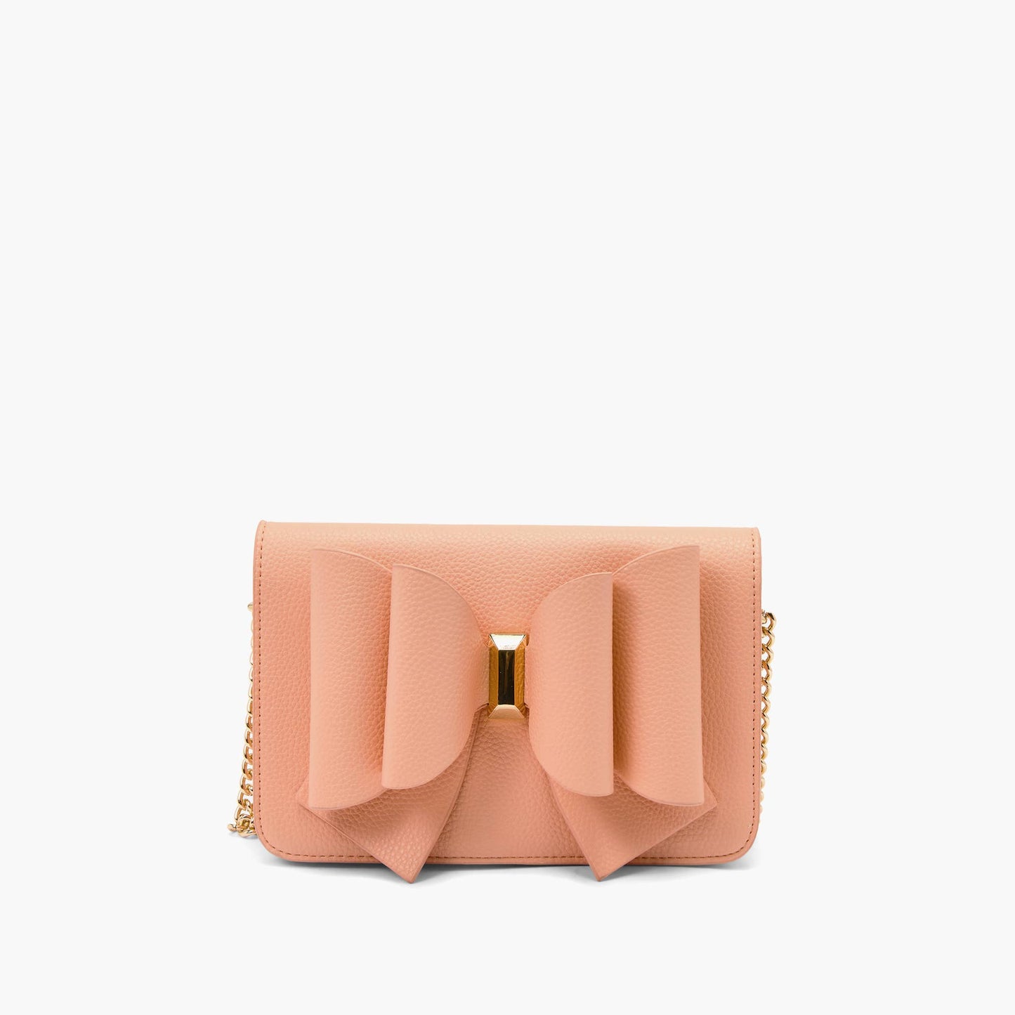 PEACH VEGAN LEATHER OVERFLAP BOW CROSSBODY