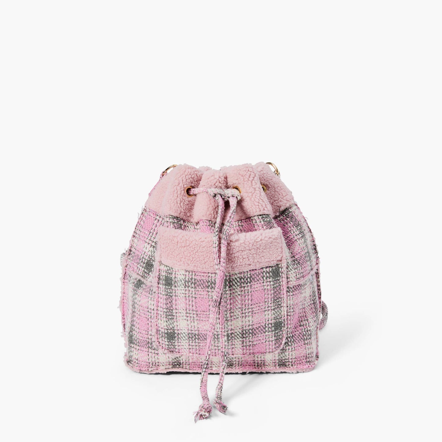 PINK PLAID SHERPA HOBO BAG