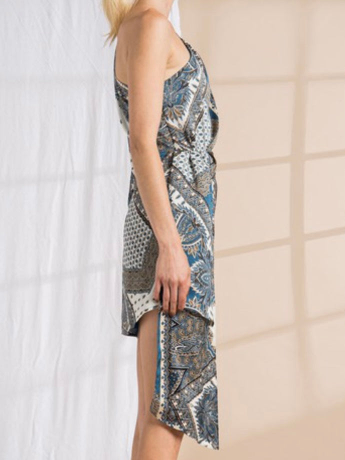 KARIE ONE SHOULDER LONG SLEEVE ASYMMETRICAL MINI DRESS