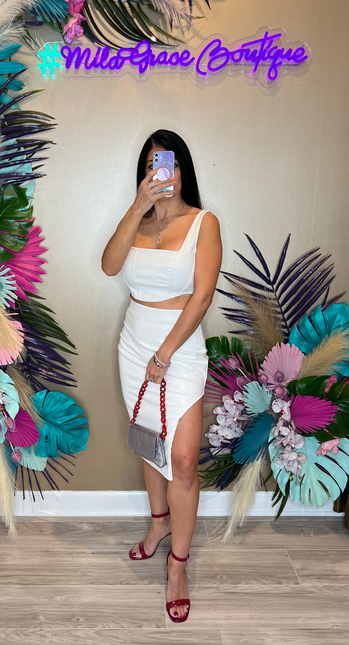 HALEY FAUX LEATHER 2 PIECE SKIRT SET