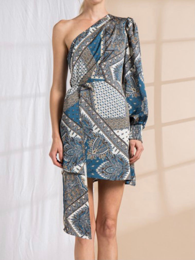 KARIE ONE SHOULDER LONG SLEEVE ASYMMETRICAL MINI DRESS