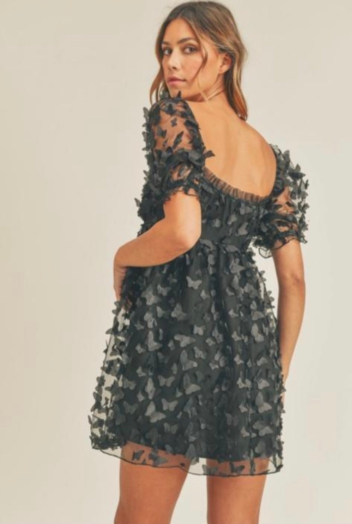 RAE 3D BUTTERFLY BABYDOLL MINI DRESS