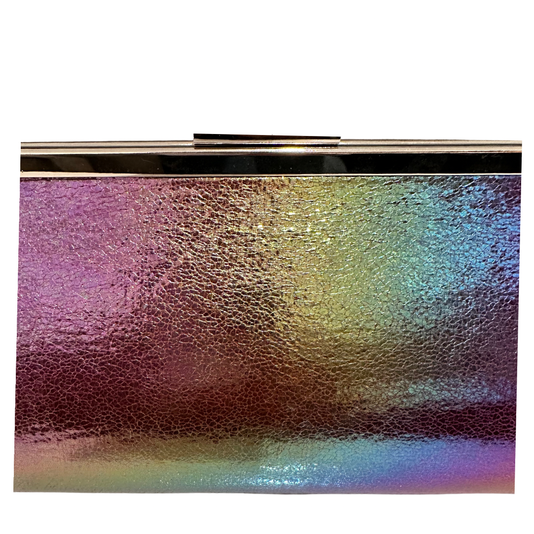 IRRIDESCENT FAUX LEATHER STATEMENT CLUTCH