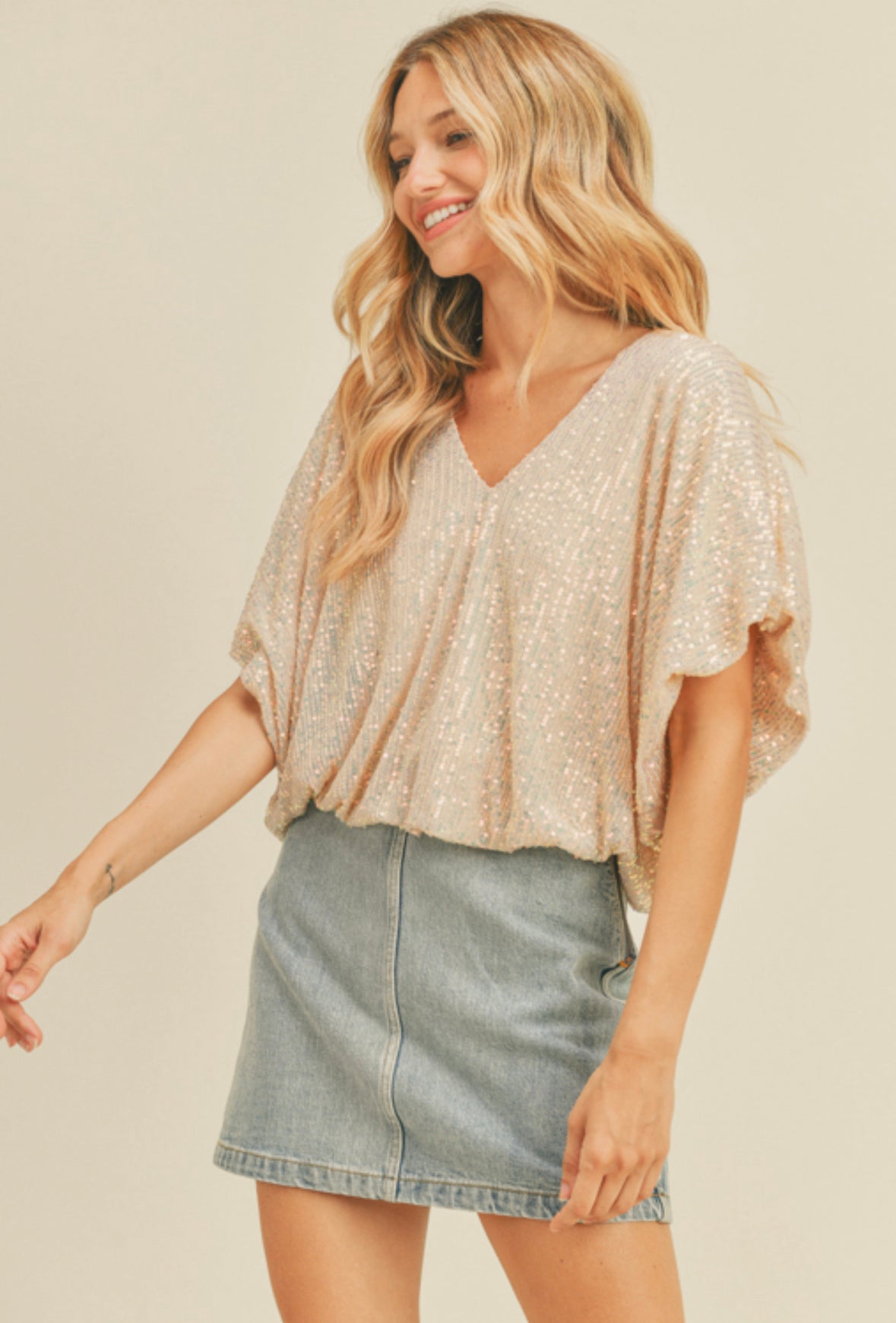 VALENTINA IRIDESCENT SEQUIN TOP