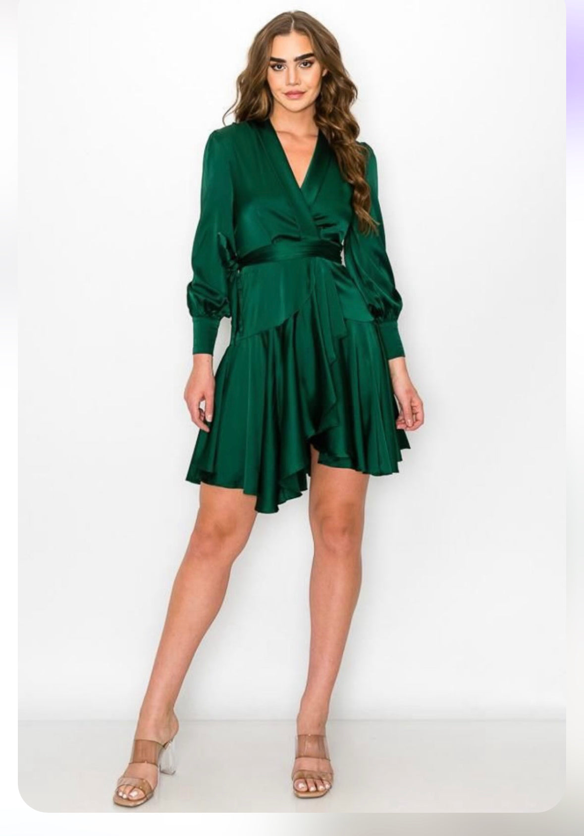 KIAH SATIN LONG SLEEVE WRAP MINI DRESS