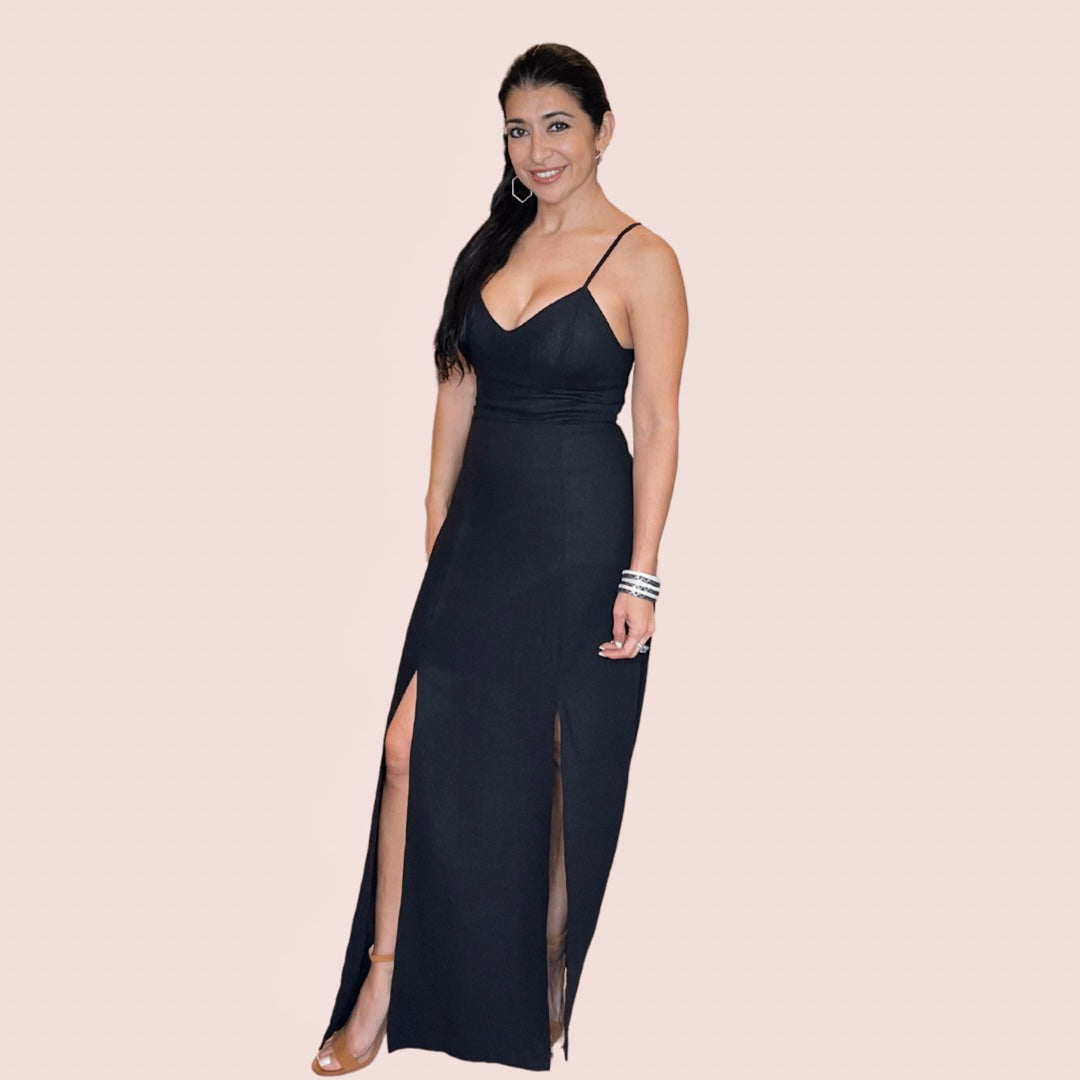 AVA SPAGHETTI STRAP LINEN MIDI DRESS