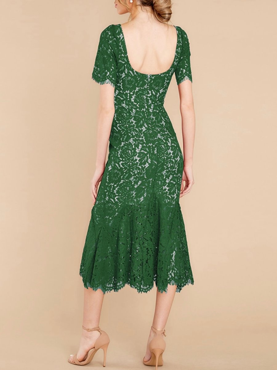 EVA LACE TRUMPET MIDI DRESS