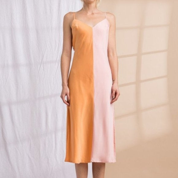 SUMMER COLORBLOCK SLIP MIDI DRESS