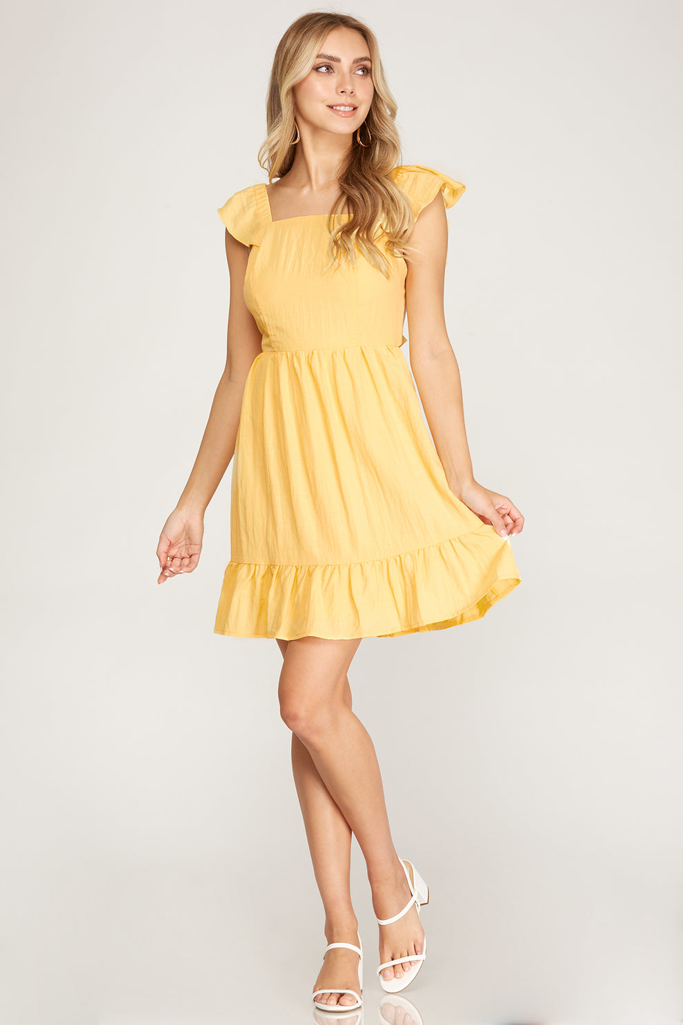 NITALLI OPEN TIE BACK YELLOW MINI DRESS