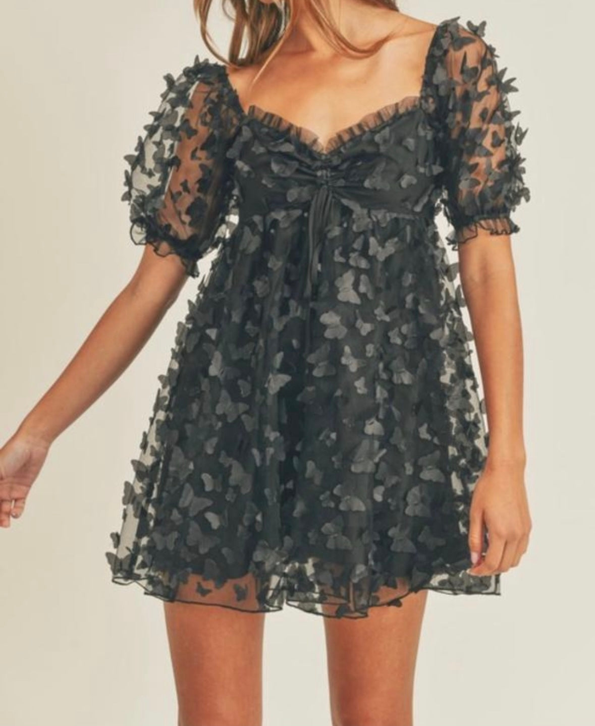RAE 3D BUTTERFLY BABYDOLL MINI DRESS