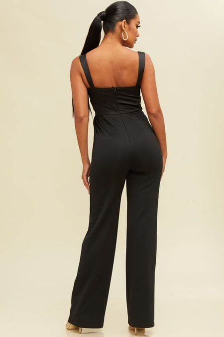 AMINA SWEETHEART SATIN BLACK JUMPSUIT