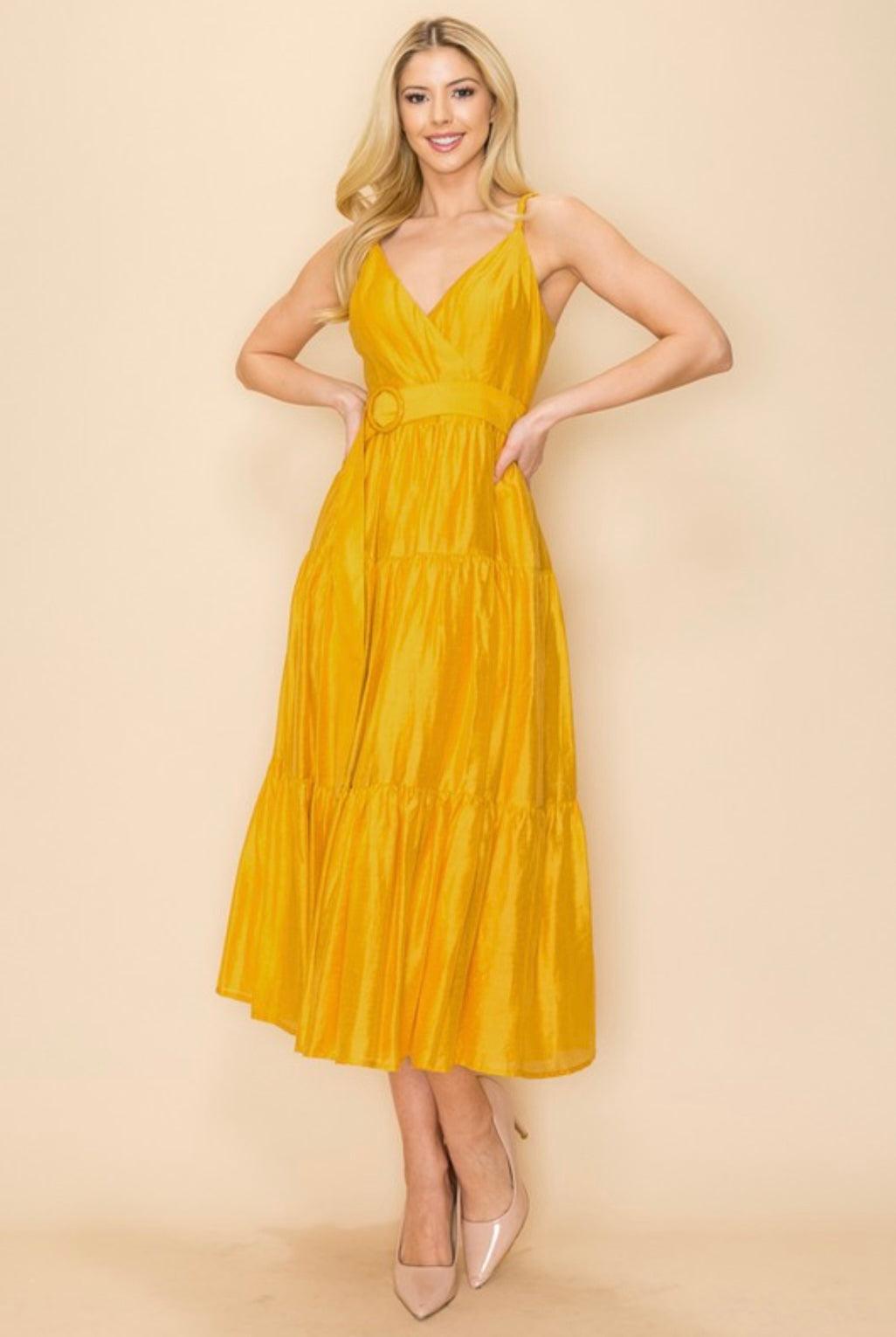 ALBA TIERED LUX MIDI DRESS