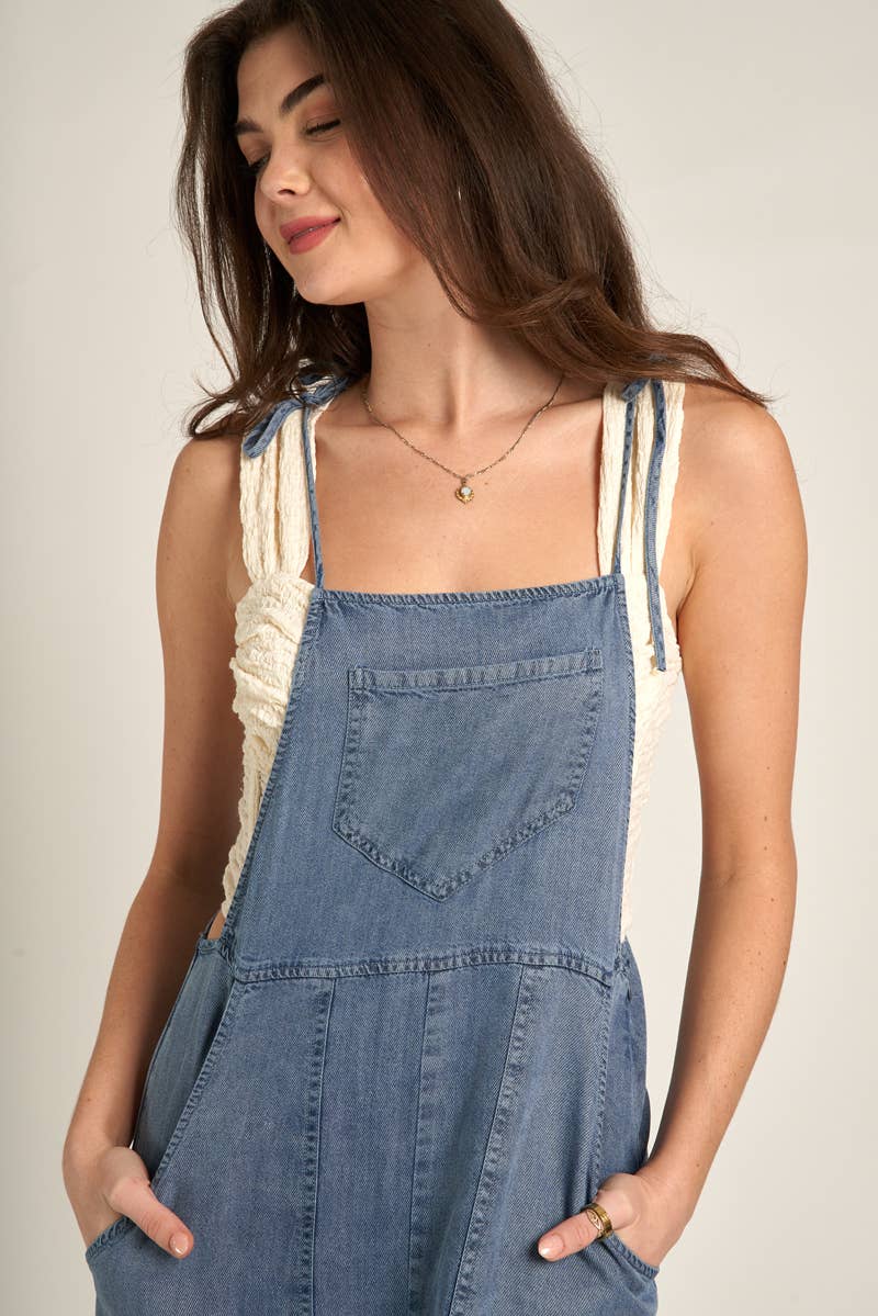 OLIVIA TIE SHOULDER CHAMBRAY MAXI DRESS