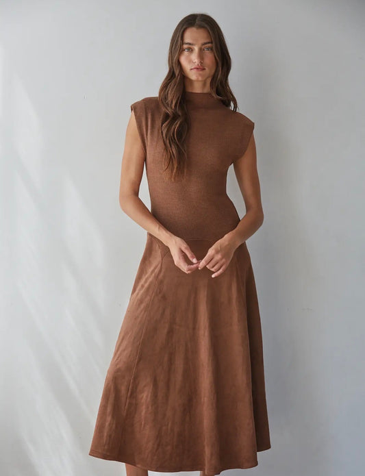 LYSSA SWEATER-SUEDE MIDI DRESS