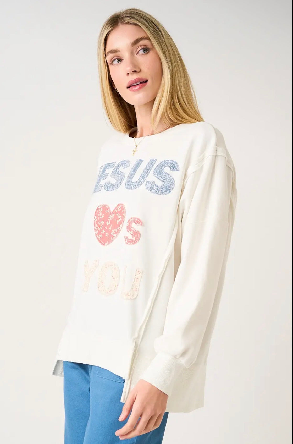 JESUS LOVES YOU PATCHWORK SWEATSHIRT