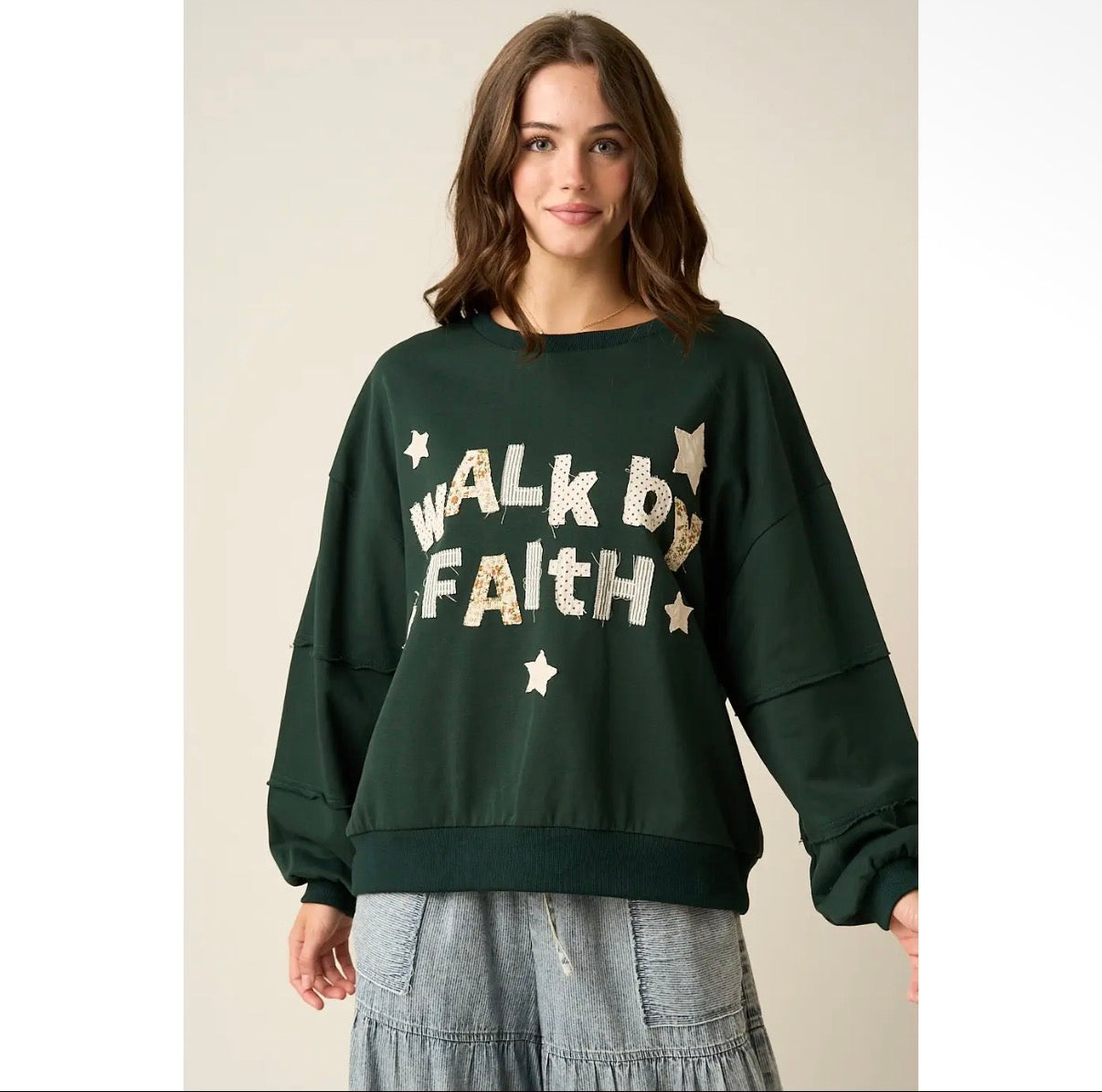 WALK BY FAITH PATCHWORK SWEATSHIRT
