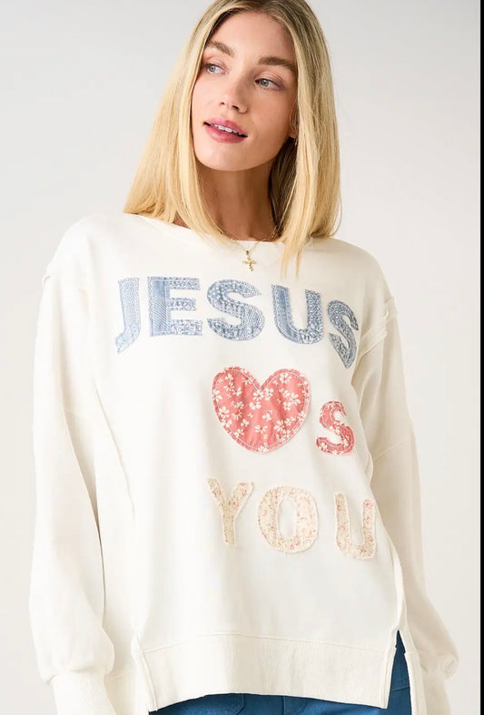 JESUS LOVES YOU PATCHWORK SWEATSHIRT