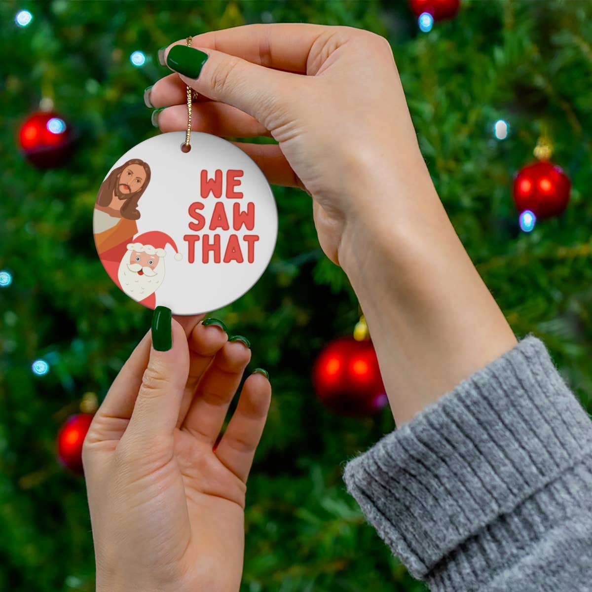 Santa Jesus Christmas Ornament Funny Holiday Ornaments Gifts