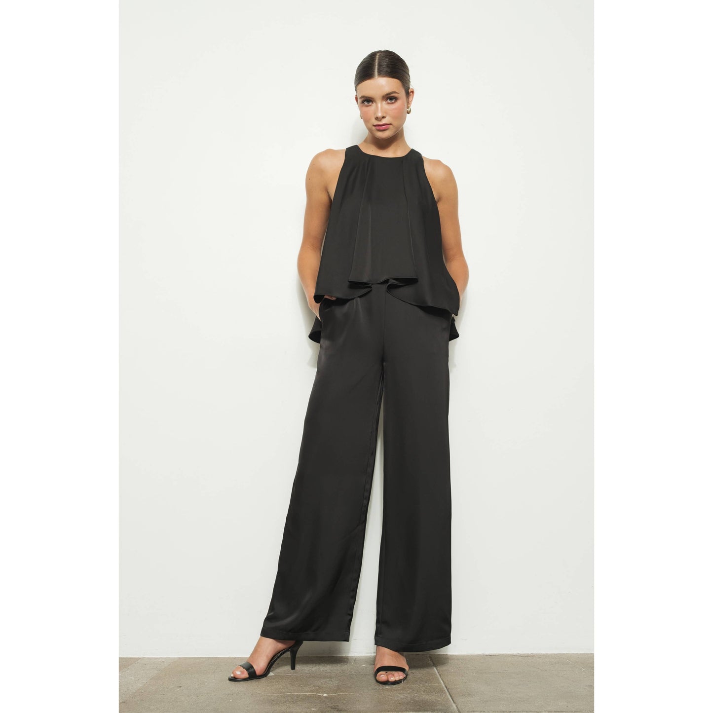 EMMA SATIN FLOWY WIDE LEG ELEGANT SLEEVELESS JUMPSUIT