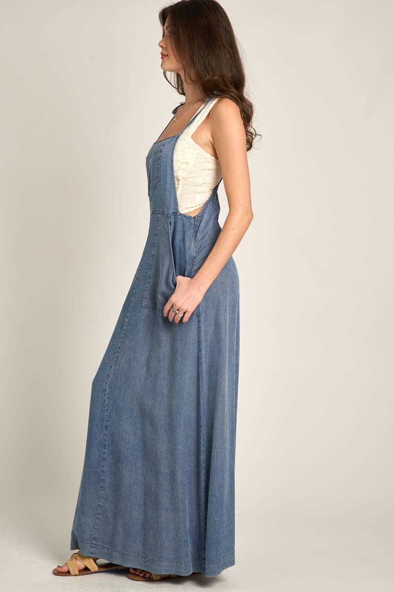 OLIVIA TIE SHOULDER CHAMBRAY MAXI DRESS