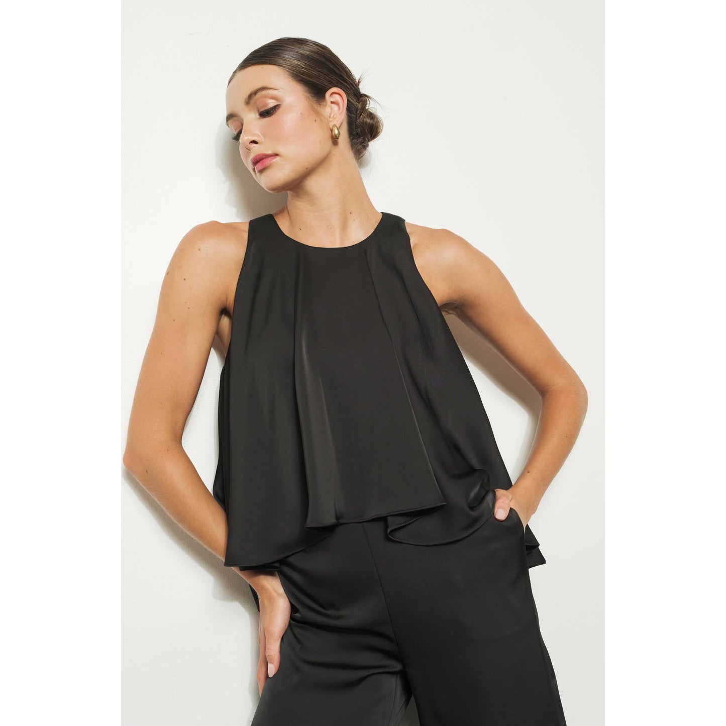 EMMA SATIN FLOWY WIDE LEG ELEGANT SLEEVELESS JUMPSUIT