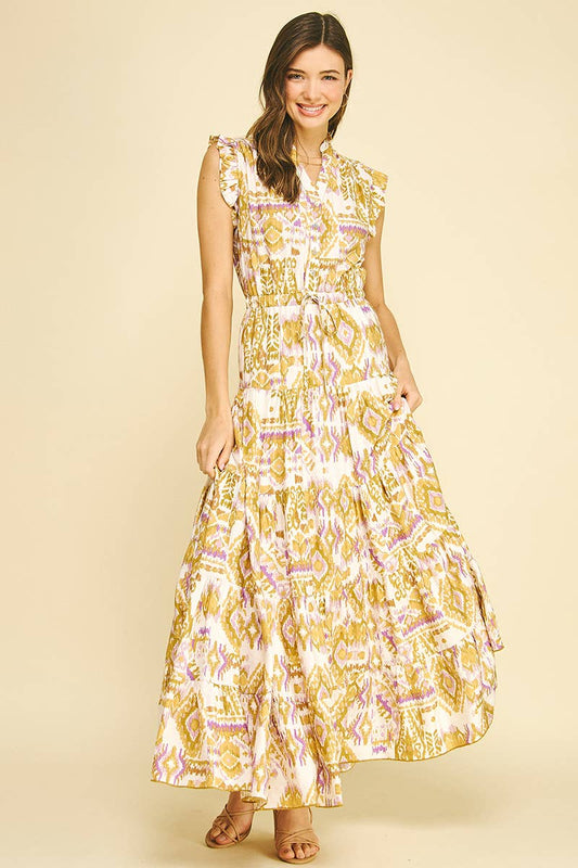 MEL WOVEN RUFFLED TIERED MAXI DRESS