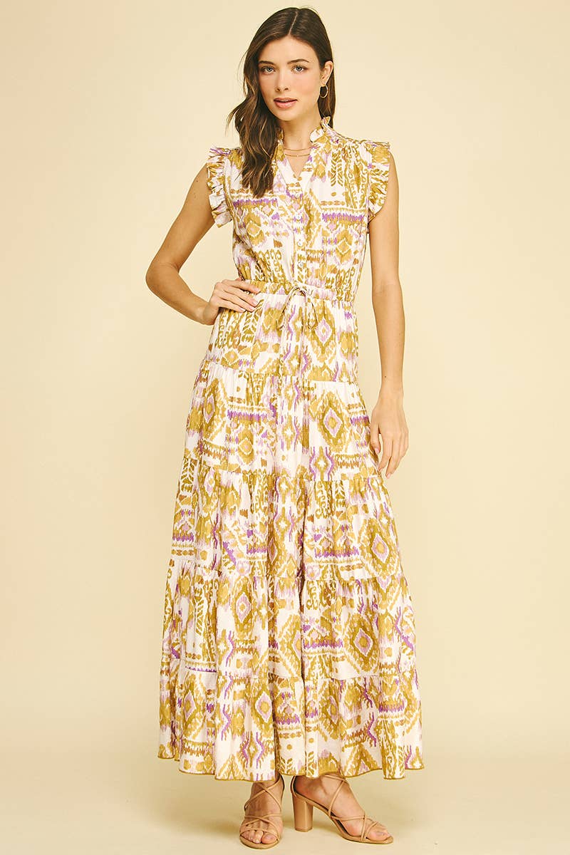 MEL WOVEN RUFFLED TIERED MAXI DRESS