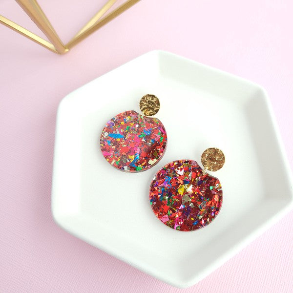 Confetti Glitter Acrylic Round Earrings