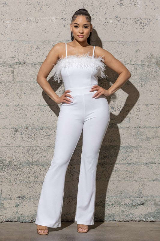 FARHA BELL BOTTOM JUMPSUIT WITH FEATHERS