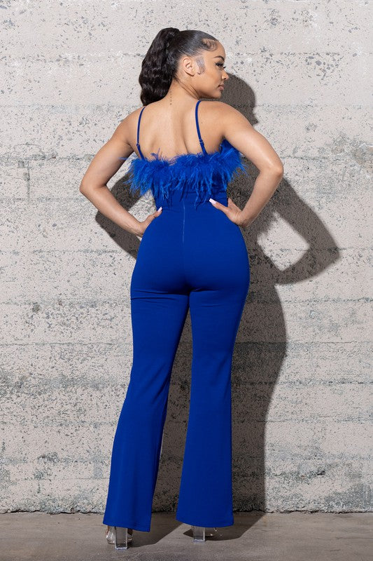 FARHA BELL BOTTOM JUMPSUIT WITH FEATHERS